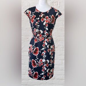 Banana Republic Navy Floral Lux  Sheath Dress sz 6 Office Siren Old Money NWOT